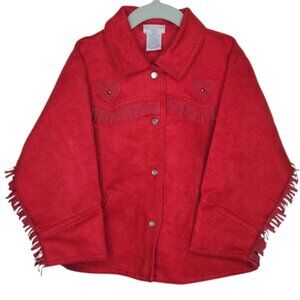 Le Top Boutique Red Fringe "Suede" Cowboy Pearl Snap Jacket Girls Sz 4/4T #3358